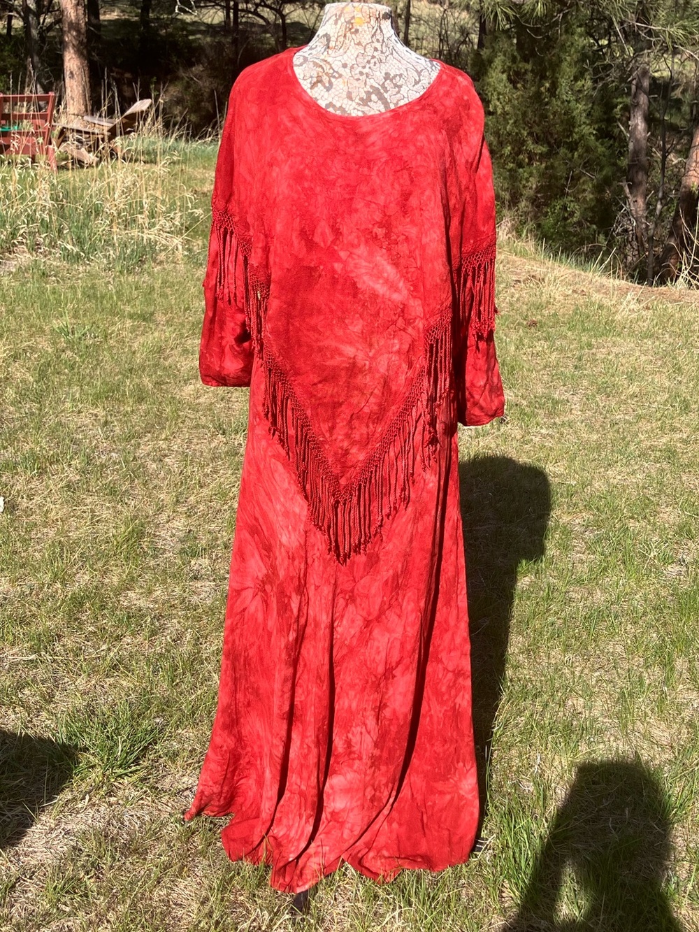 Vintage Red Fringe Maxi Dress